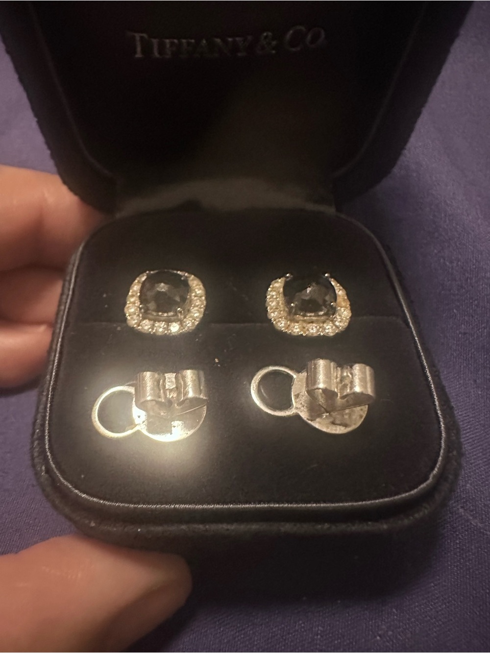 1.6ctw Black Diamond Halo Stud Earrings 18K Gold Cushion Cut Diamond Accent
